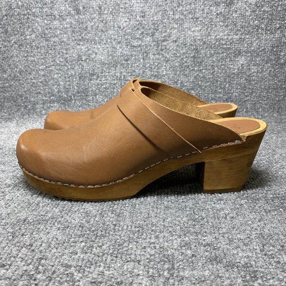 Sanita Wooden Leather Clogs Womens 41 / US 10 Brown Mules Danish Heeled Shoes - Picture 3 of 11